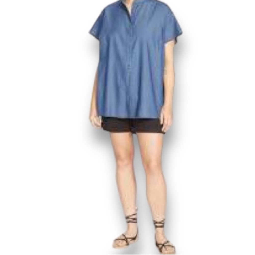 Plus size women’s Blue Button-Up tunic/shirt - Picture 3 of 4